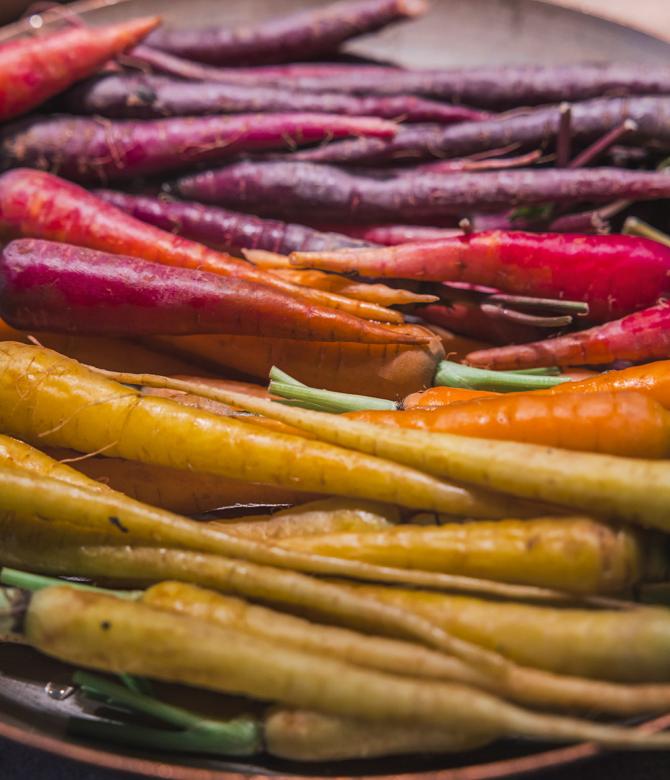 Close up of different varieties of carrots