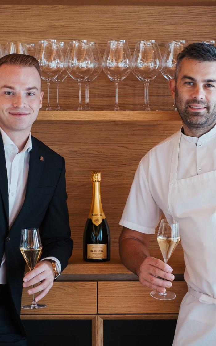 Sommelier Peter Luntner and Chef Daniel Tilinger, Krug Lovers, at Krug Ambassade ECK Restaurant