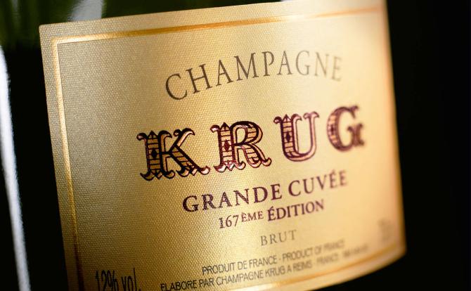 Close up of a label on Krug Grande Cuvée 167eme Édition